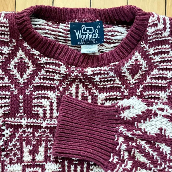 Woolrich Other - Vintage Woolrich Mens Large Burgundy Cotton Geometric Nordic Knit Sweater USA